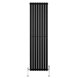 Radiador de columna ovalado negro de 1800 mm x 480 mm con válvulas, diseño moderno y acabado liso, ideal para calefacción elegante
