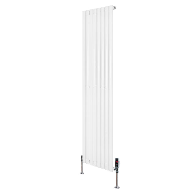 Radiador de columna ovalado blanco de 1800 mm x 480 mm con válvulas, diseño elegante y superficie lisa que complementa cualquier espacio