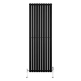 Radiador de columna ovalado negro de 1800 mm x 600 mm con válvulas, diseño elegante y acabado liso, ideal para espacios modernos
