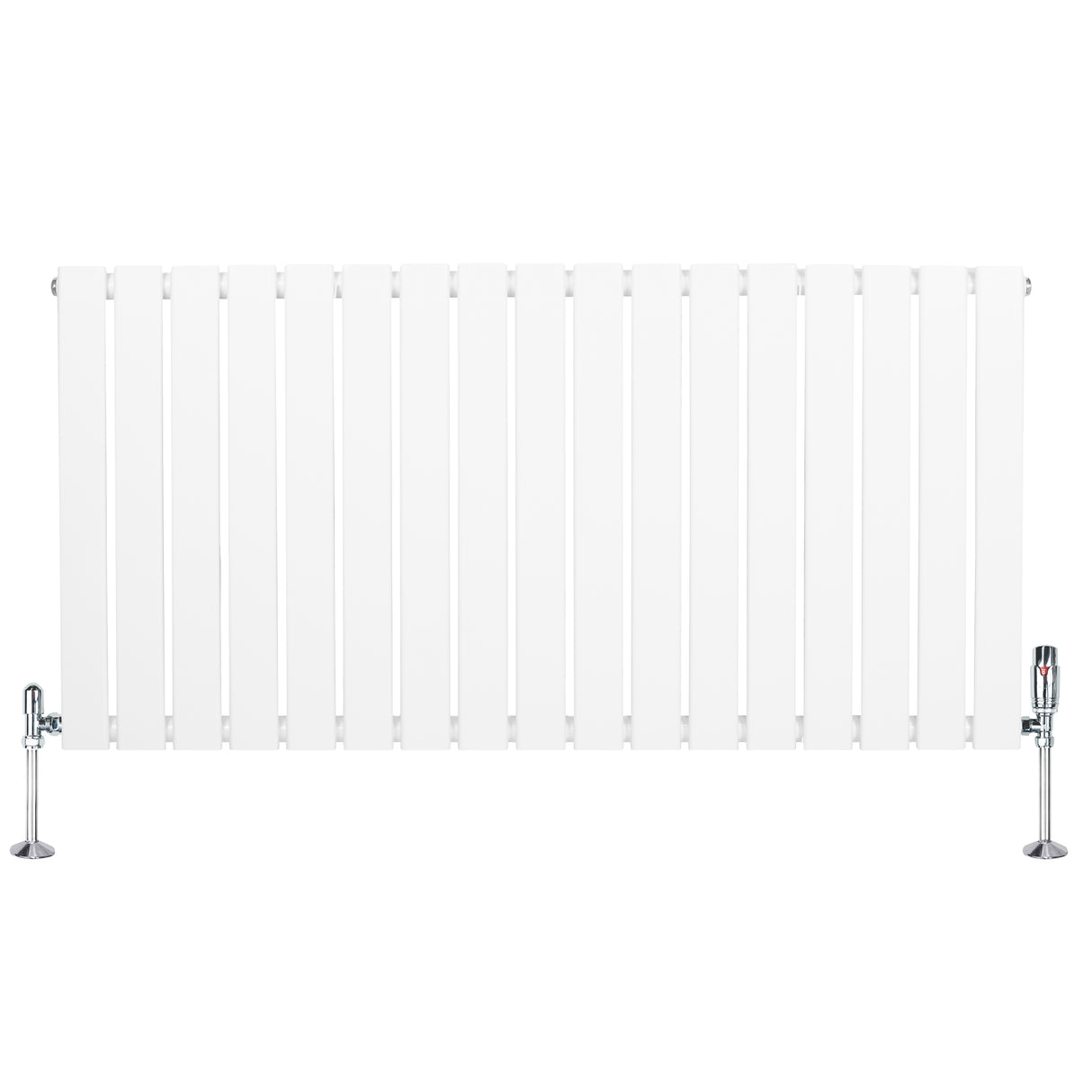 Radiador plano de columna simple en color blanco, con diseño de lamas verticales y válvulas en ambos extremos, medidas 600 x 1190 mm