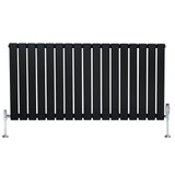Radiador plano de columna simple negro de 600 x 1190 mm con válvulas, diseño moderno y acabado mate, ideal para calefacción eficiente