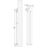 Radiador plano de columna simple en gris antracita, dimensiones 1600 x 280 mm, con válvulas y diseño moderno y elegante