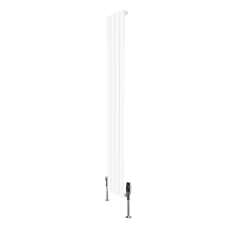 Radiador plano de columna simple en color blanco, con válvulas, mide 1600 x 280 mm, diseño elegante y moderno ideal para calefacción