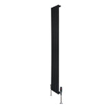 Radiador plano de columna simple negro, 1600 x 280 mm, con válvulas, diseño elegante y moderno, acabado liso y minimalista