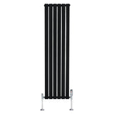 Radiador plano de columna simple en color negro, con diseño vertical y válvulas metálicas, mide 1600 x 420 mm