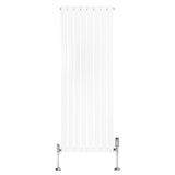 Radiador plano de columna simple en color blanco, con diseño vertical y válvulas cromadas, dimensiones 1600 x 560 mm