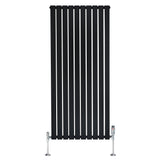 Radiador plano de columna simple negro de 1600 x 700 mm con válvulas, diseño moderno y acabado liso, ideal para espacios elegantes
