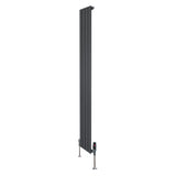 Radiador plano de columna simple en gris antracita, mide 1800 mm x 280 mm, con válvulas en la base y diseño moderno y elegante