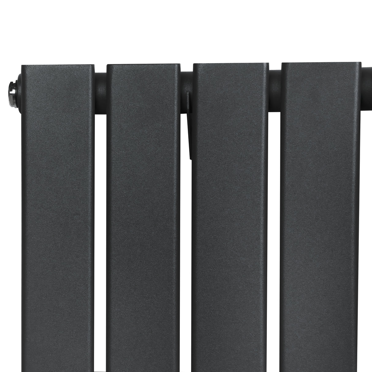 Radiador plano de columna simple en gris antracita, con acabado mate y válvulas, mide 1800 mm de largo y 280 mm de ancho