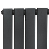 Radiador plano de columna simple en gris antracita, con acabado mate y válvulas, mide 1800 mm de largo y 280 mm de ancho