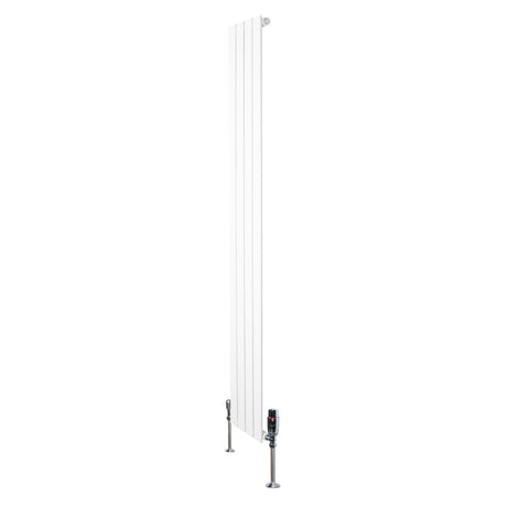 Radiador plano de columna simple en color blanco, mide 1800 mm x 280 mm, con válvulas y un diseño moderno y elegante