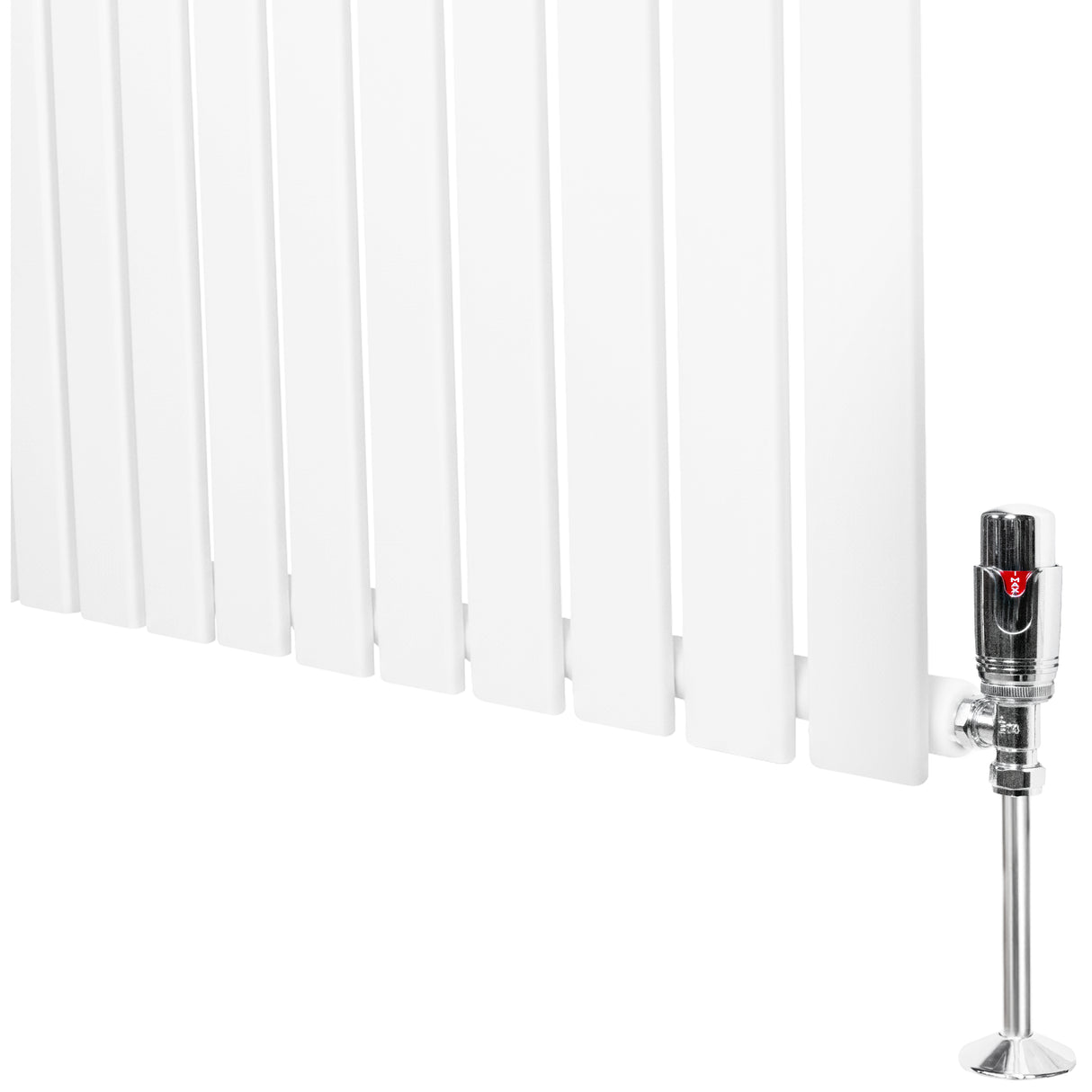 Radiador plano de columna simple, blanco, con válvula metálica, diseño moderno y elegante, ideal para calefacción eficiente