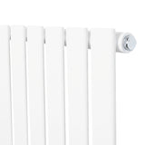 Radiador plano de columna simple en color blanco, con diseño vertical y válvulas, mide 1800 mm de alto y 280 mm de ancho