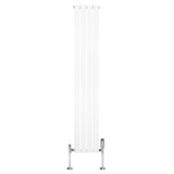 Radiador plano de columna simple en color blanco, con diseño vertical y válvulas cromadas, mide 1800 mm x 280 mm