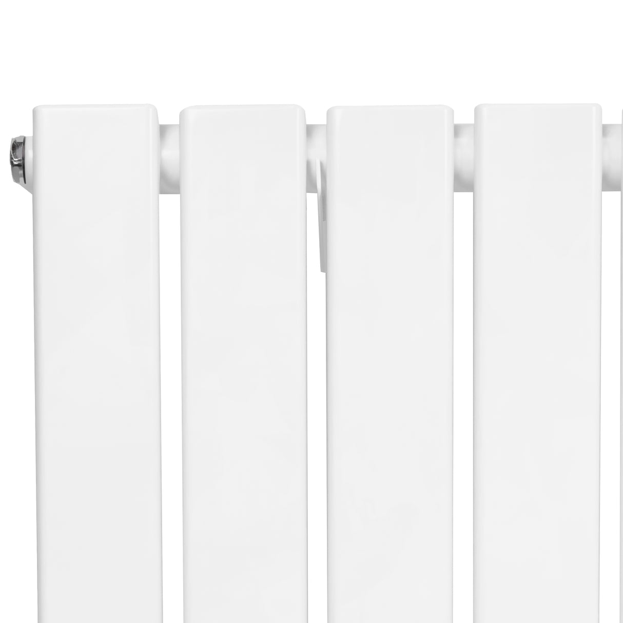 Radiador plano de columna simple en color blanco, con válvulas, dimensiones de 1800 mm x 280 mm, superficie lisa y moderna