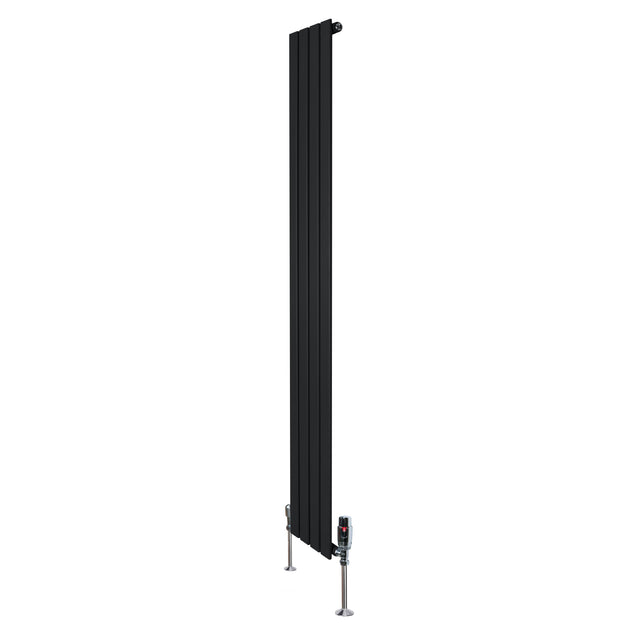 Radiador plano de columna simple negro de 1800 mm x 280 mm con válvulas, diseño moderno y acabado liso, ideal para espacios elegantes