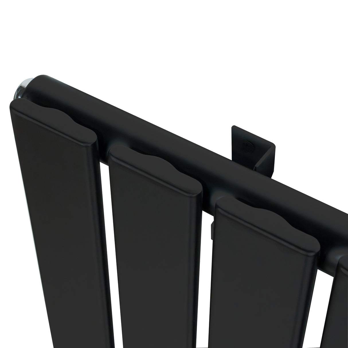Radiador plano de columna simple en color negro, con diseño moderno y válvulas, mide 1800 mm de largo y 280 mm de ancho