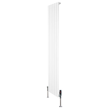 Radiador plano de columna simple en color blanco, con válvulas, dimensiones 1800 mm x 420 mm, diseño moderno y elegante