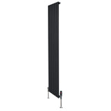 Radiador plano de columna simple negro de 1800 mm x 420 mm, con válvulas, diseño moderno y acabado liso y elegante