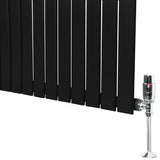 Radiador plano de columna simple en color negro, con válvulas, mide 1800 mm x 420 mm, diseño moderno y elegante para calefacción eficiente