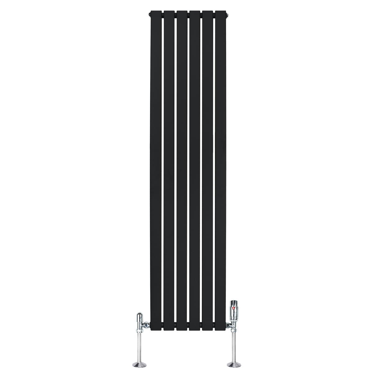 Radiador plano de columna simple negro de 1800 mm x 420 mm con válvulas, diseño elegante y moderno, acabado liso y recto