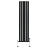 Radiador plano de columna simple negro de 1800 mm x 420 mm con válvulas, diseño elegante y moderno, acabado liso y recto