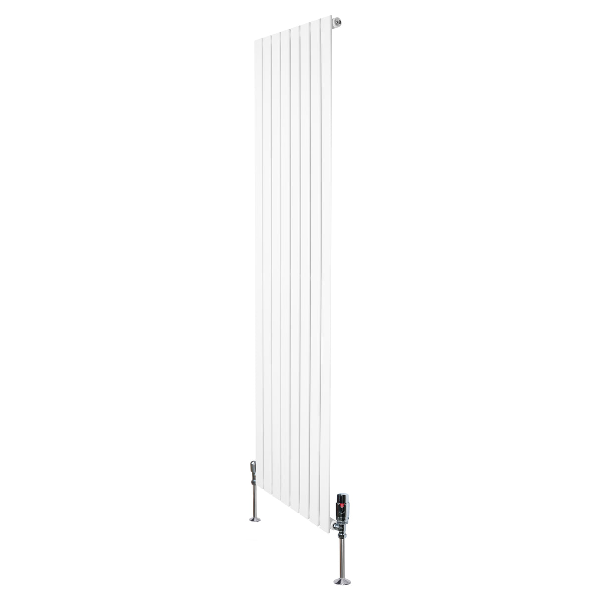 Radiador plano de columna simple en color blanco, con válvulas, dimensiones 1800 mm x 560 mm, diseño moderno y elegante