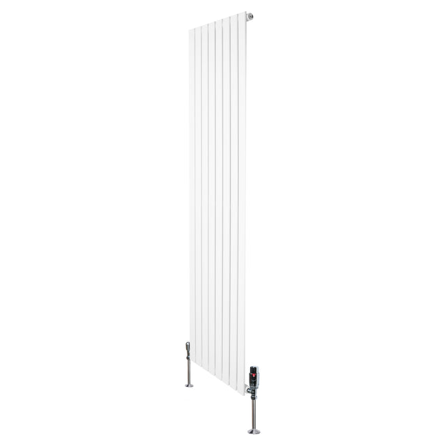 Radiador plano de columna simple en color blanco, con válvulas, dimensiones 1800 mm x 560 mm, diseño moderno y elegante