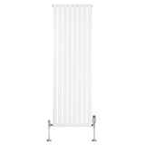Radiador plano de columna simple en color blanco, con diseño vertical y válvulas cromadas, mide 1800 mm x 560 mm