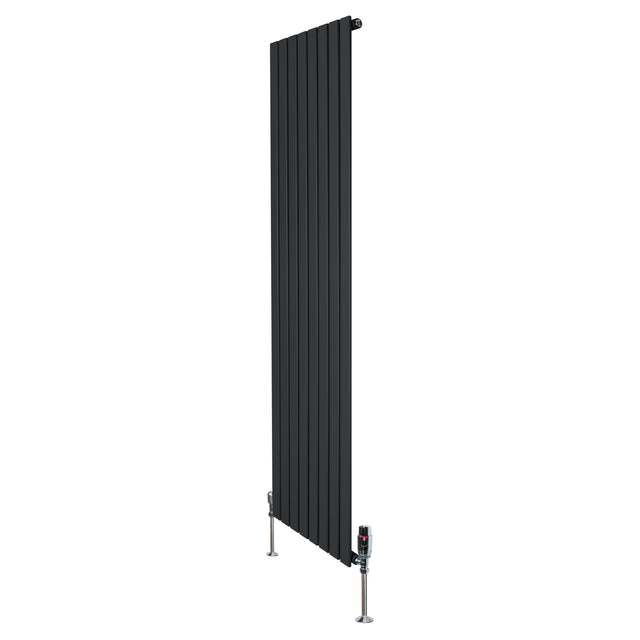 Radiador plano de columna simple negro de 1800 mm x 560 mm con válvulas, diseño elegante y moderno, acabado liso y minimalista