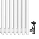 Radiador tradicional de 4 columnas en color blanco, con válvula negra, diseño elegante y acabado liso, ideal para calefacción