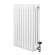 Radiador tradicional de 4 columnas en color blanco, con acabado brillante y válvulas metálicas, ideal para calefacción eficiente