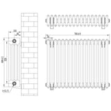Radiador tradicional negro de 4 columnas, dimensiones 600 x 785 mm, con válvulas y diseño elegante, ideal para calefacción eficiente