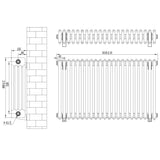 Radiador tradicional negro de 4 columnas, dimensiones 600 x 1010 mm, con válvulas y diseño elegante, ideal para calefacción eficiente