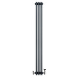 Radiador tradicional de 4 columnas en gris antracita, con válvulas, diseño elegante y acabado liso, ideal para calefacción eficiente