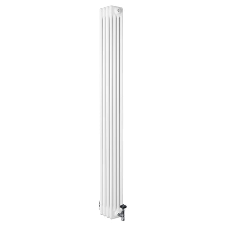 Radiador tradicional de 4 columnas en color blanco, con válvulas, mide 1800 x 200 mm, ideal para calefacción eficiente y elegante