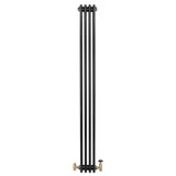 Radiador tradicional negro de 4 columnas, 1800 x 200 mm, con válvulas de bronce, diseño elegante y acabado liso y brillante