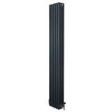 Radiador tradicional de 4 columnas en gris antracita, con válvulas, diseño vertical y acabado liso, ideal para calefacción eficiente