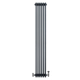 Radiador tradicional de 4 columnas en gris antracita, con válvulas, diseño vertical y acabado liso, ideal para calefacción eficiente