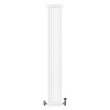 Radiador tradicional de 4 columnas en color blanco, con válvulas, mide 1800 x 290 mm, ideal para calefacción eficiente y elegante