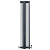 Radiador tradicional de 4 columnas en gris antracita, con válvulas, diseño vertical y acabado liso, ideal para calefacción eficiente
