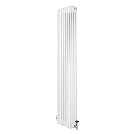 Radiador tradicional de 4 columnas en color blanco, con válvulas, diseño vertical y acabado liso, ideal para calefacción eficiente