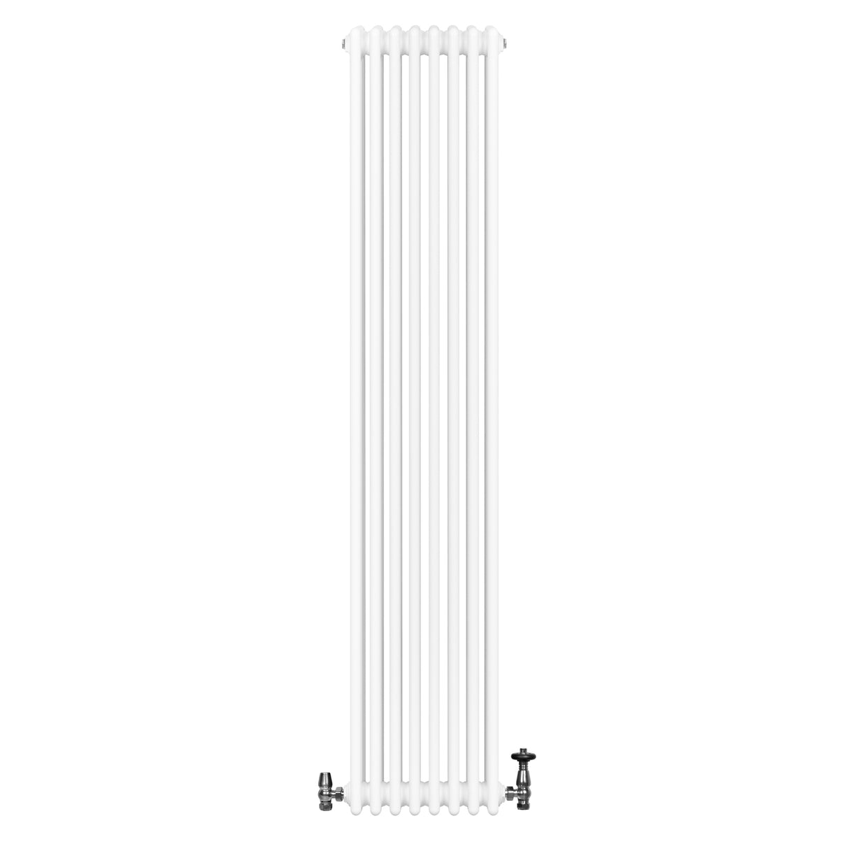 Radiador tradicional de 4 columnas en color blanco, con válvulas, diseño vertical y acabado liso, ideal para calefacción eficiente