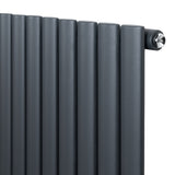 Radiador de columna ovalado en gris antracita, con acabado mate y válvulas, ideal para espacios modernos y elegantes