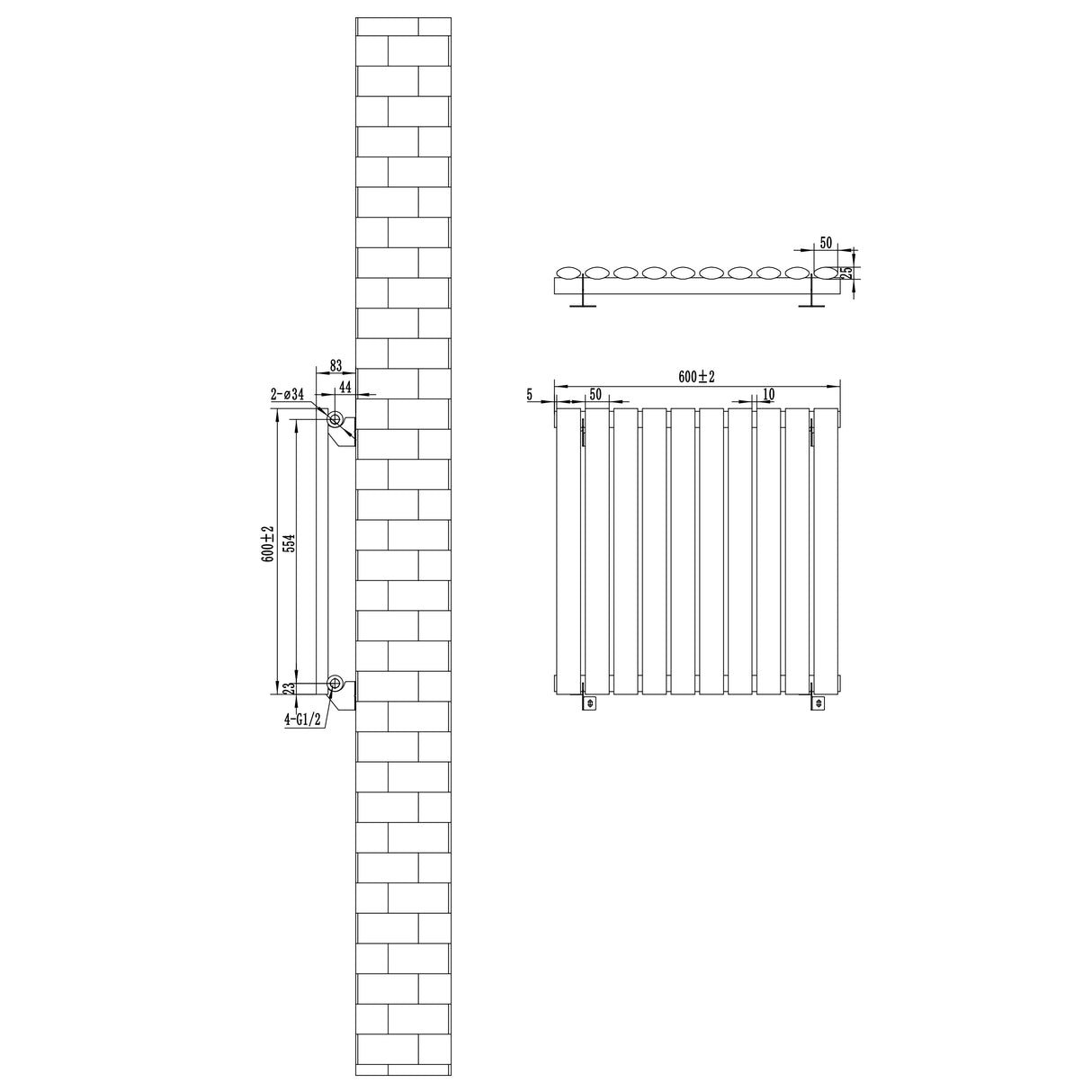 Radiador de columna ovalado en gris antracita, con diseño elegante y dimensiones de 600 mm x 600 mm, ideal para espacios modernos