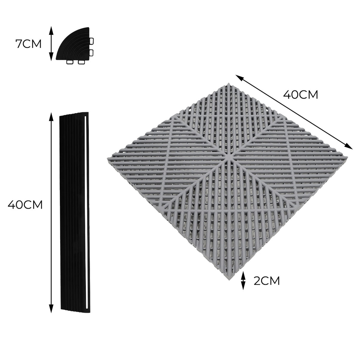 Baldosas Polipropileno con canales de ventilación (225un) y Bordes - Gris