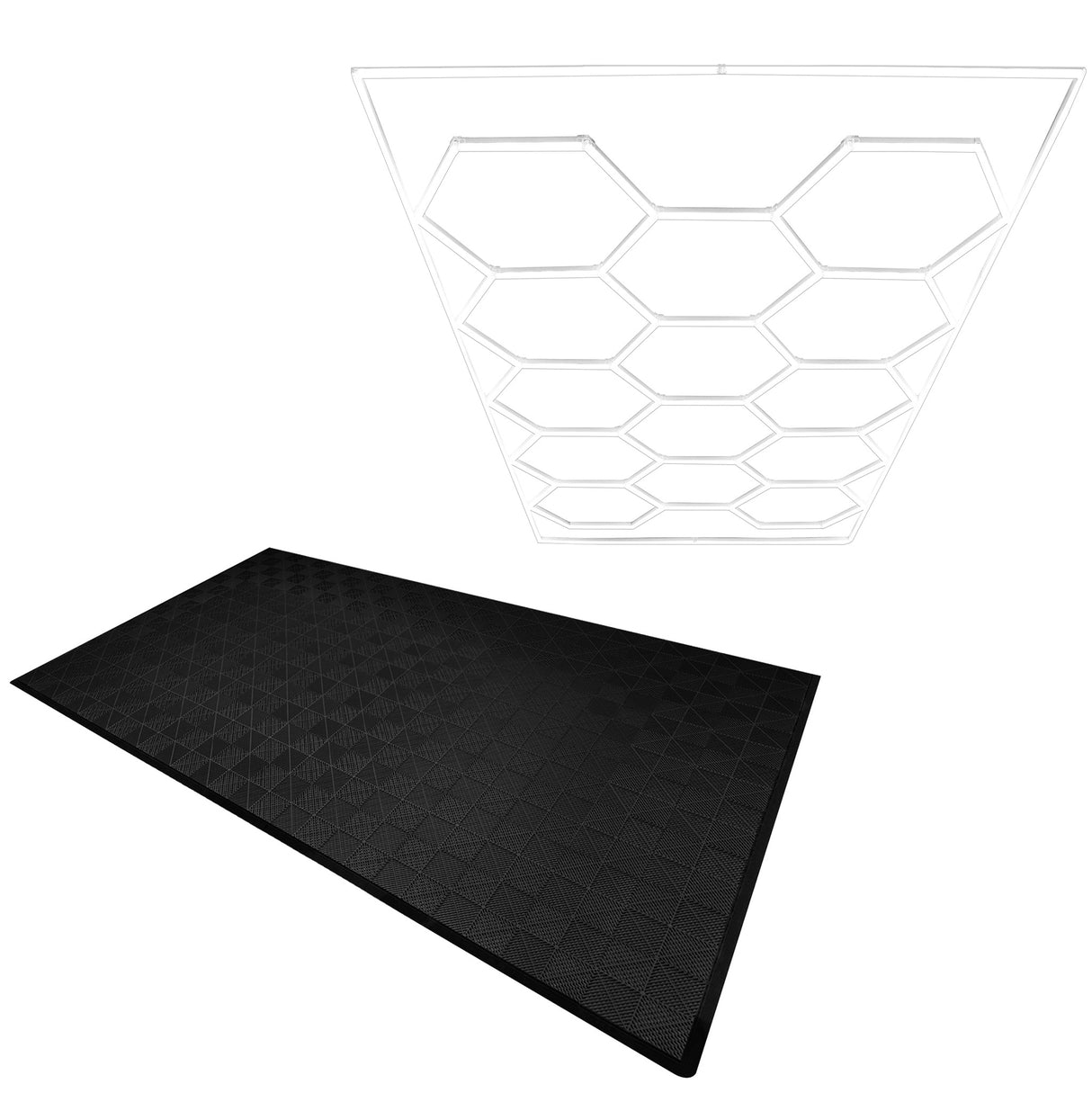 Baldosas Polipropileno (120un) y Bordes - Negro + Luz LED Hexagonal de Techo