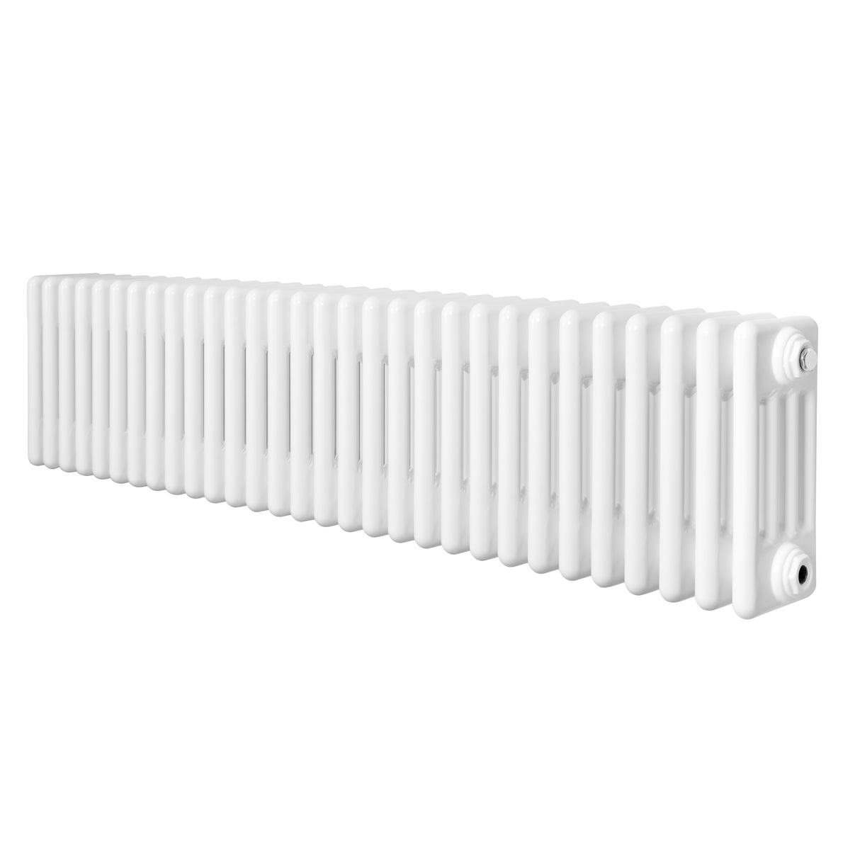 Radiador tradicional de 4 columnas en color blanco, con un diseño alargado y superficie lisa, ideal para calefacción eficiente
