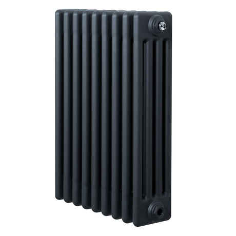 Radiador tradicional de 4 columnas en gris antracita, con un diseño compacto y acabado liso, ideal para calefacción eficiente