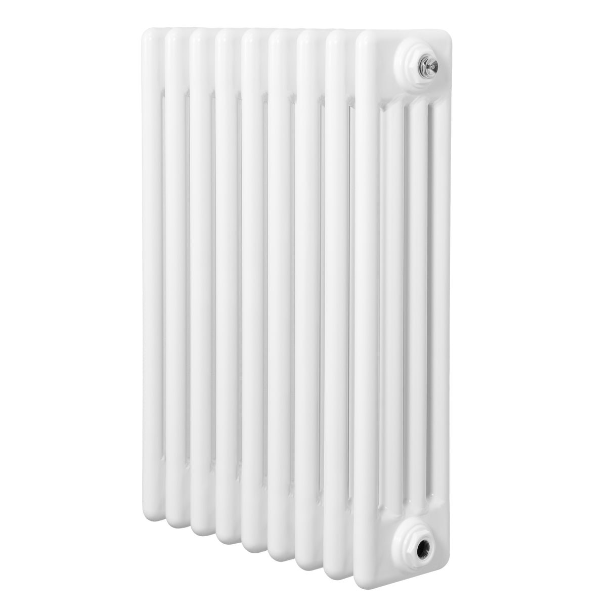 Radiador tradicional de 4 columnas en color blanco, con un acabado liso y brillante, ideal para calefacción en espacios interiores